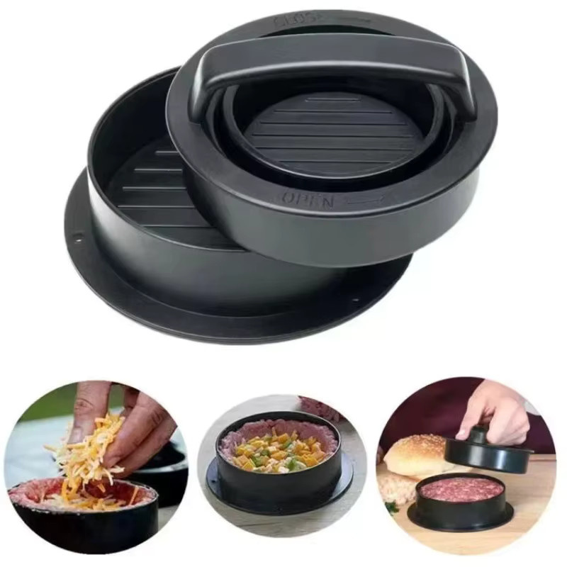3-in-1 Hamburgerpresse aus Kunststoff für Rind-, Gemüse- und Slider-Patties, Schwarz, Rund - Bild 6