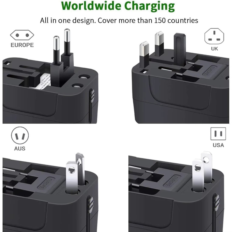 HKLAMIN Universeller Reiseadapter mit Schnellladung und Dual USB-A in Schwarz - Bild 2