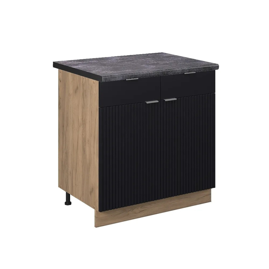 Vicco Küchenunterschrank Fame-Line Eiche Schwarz Gestreift mit Arbeitsplatte Anthrazit Breite: 80 cm - Bild 2