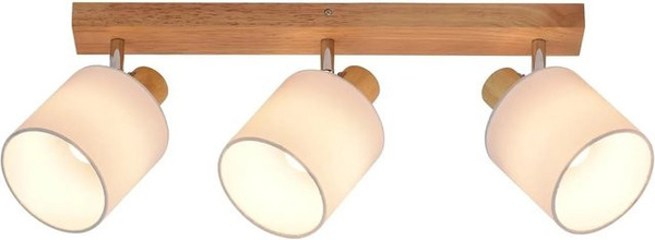 NETTLIFE Deckenleuchte aus Holz und Stoff in Braun, verstellbare LED-Zylinderleuchte im rustikalen Design