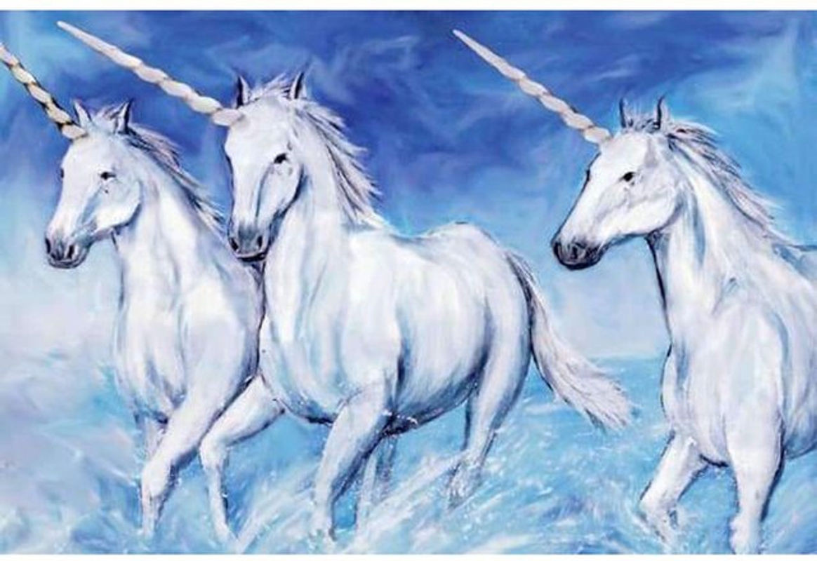FIYO Diamond Painting Set Drei Licornen mit Rundsteinen in Mehrfarbig, Breite: 30 cm, Höhe: 20 cm - Bild 1