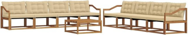 vidaXL Outdoor-Sofagarnitur 9-teilig aus Akazienholz mit Textilene und Kissen in Natur und Beige - Bild 1