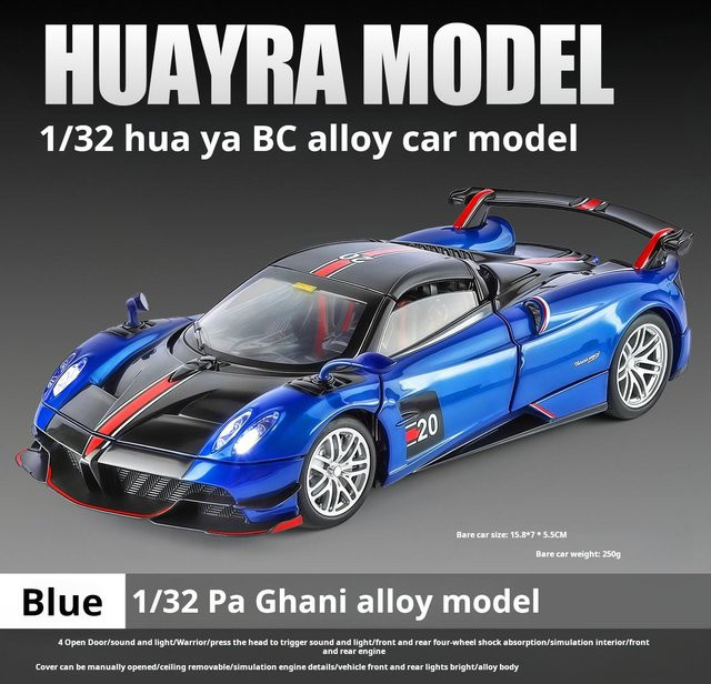 Linyi toy car Pagani Huayra Supercar, Spielzeugauto, 1:32, mit Licht und Sound, ab 6 Jahren - Bild 1