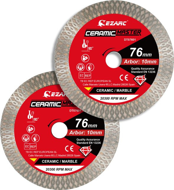 EZARC 2er-Set Diamant-Trennscheiben 76 mm für Kreissägen zum Schneiden von Porzellan, Granit, Marmor, Fliesen und Keramik in Silber - Bild 1