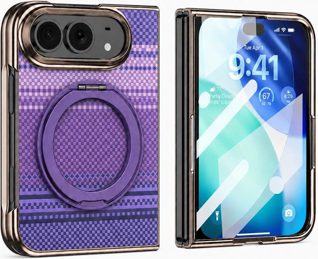 MagSafe Magnetische Hülle mit Kevlar Muster und 360 Grad rotierbarem faltbarem Halter für iPhone Ultra in Violett - Bild 1