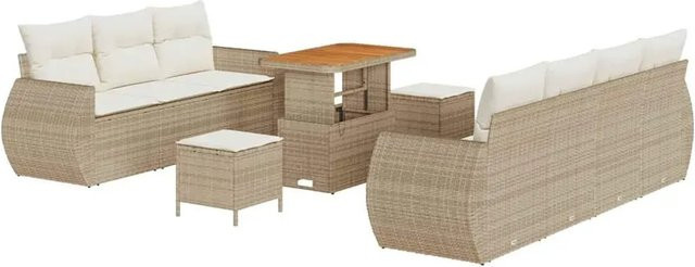 vidaXL Garten-Sofa-Set 10-teilig aus Poly Rattan und Akazienholz in Beige - Bild 1