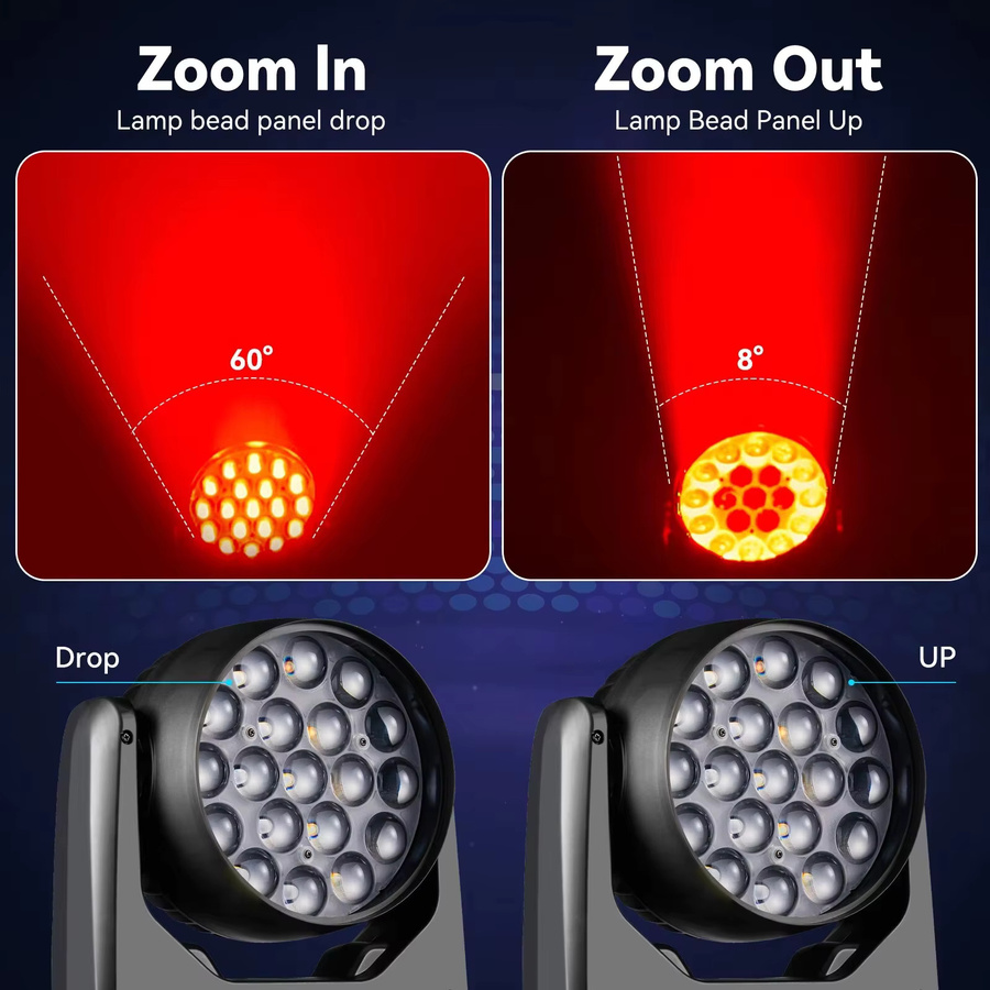 DJXFLI 2 Stück RGBW 4in1 Zoom Wash LED Moving Head Beleuchtung mit DMX512 in Schwarz - Bild 4