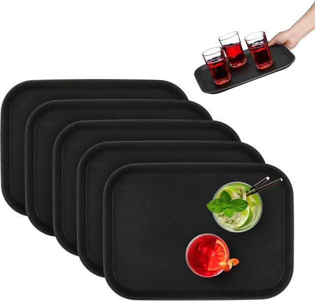 Relaxdays Serviertablett 5er Set aus Kunststoff in Schwarz, rutschfest, B: 35 cm, T: 25 cm - Bild 1