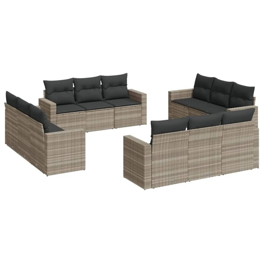 vidaXL 12-tlg. Garten-Sofagarnitur in U-Form aus Polyrattan mit Kissen, Hellgrau - Bild 2