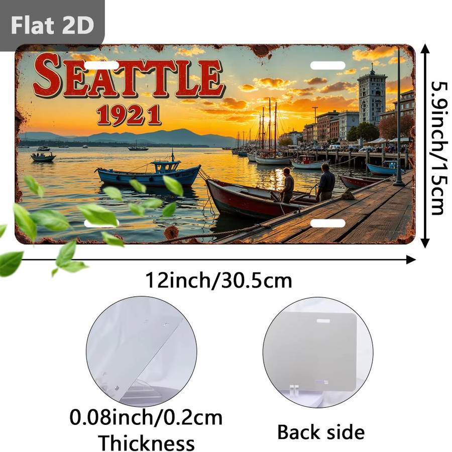 Vintage Seattle Sunset Blechschild von CIFBUY, Wanddekoration aus Metall, Mehrfarbig, Breite: 30,48 cm, Höhe: 15,0 cm - Bild 2