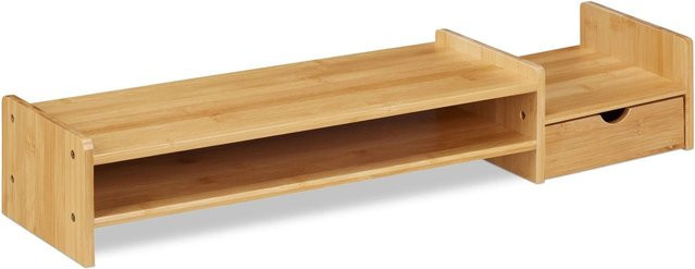 Relaxdays Monitorständer aus Bambus in Natur mit Schublade, B/T/H: 70 x 19 x 12 cm - Bild 1