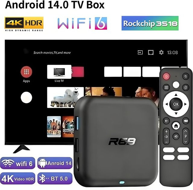 LEEDOAR R69-1 Android 14.0 TV-Box Ultra HD 4K Smart Media Player mit Bluetooth 5.0 und WLAN - Bild 1