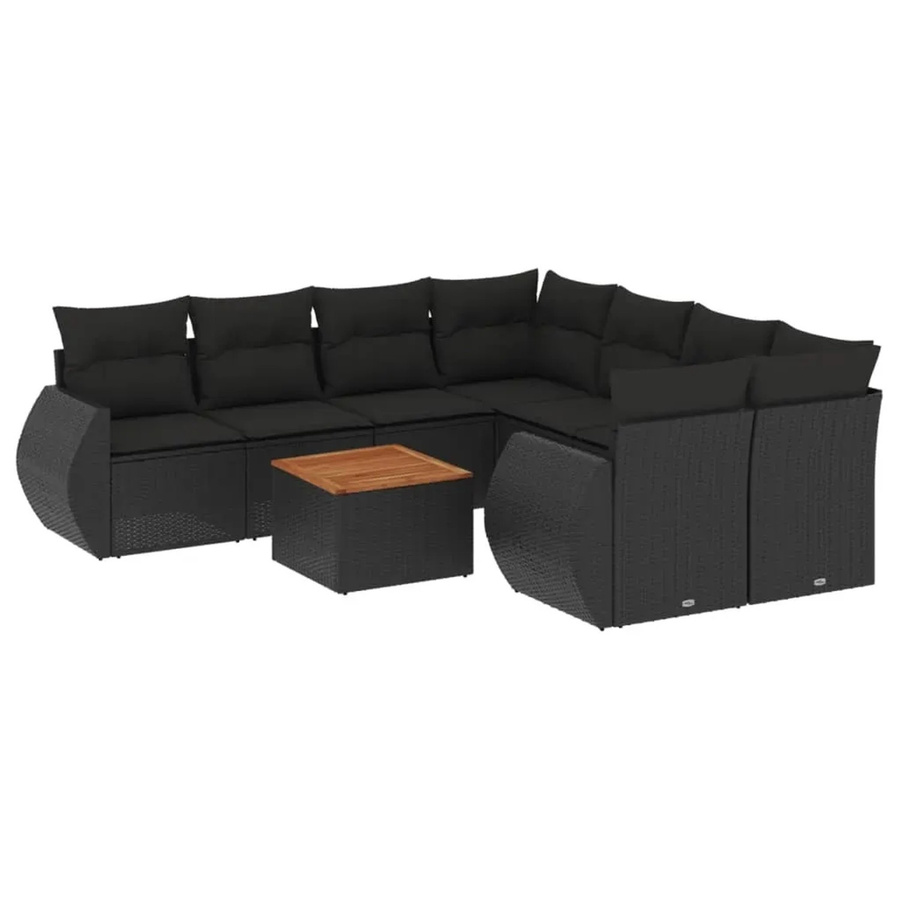 vidaXL 9-tlg. Garten-Sofagarnitur in L-Form aus schwarzem Poly-Rattan mit Kissen und pulverbeschichtetem Stahlgestell - Bild 2