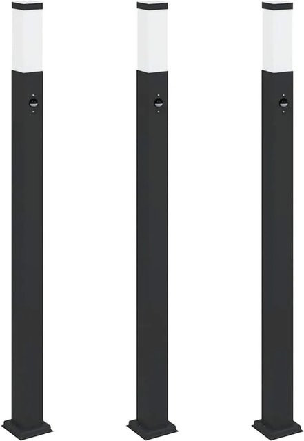 vidaXL Pollerleuchten Set 3 Stück Schwarz mit Bewegungssensor IP44 für Garten und Terrasse, Höhe: 110 cm - Bild 1