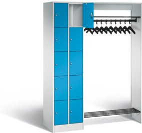C+P Offene Garderobe Serie 8070 mit Garderobenstange und Zylinderschlössern, Front Lichtblau, Korpus Lichtgrau, H x B x T: 195,0 x 141,0 x 48,0 cm - Bild 1