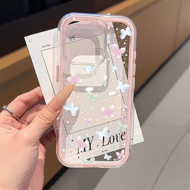 Caynes Handyhülle mit bunten Schmetterlingen aus transparentem TPU für iPhone 11 bis iPhone 17 Pro Max, stoßfeste Silikon-Schutzhülle, Multicolor und Transparent - Bild 1