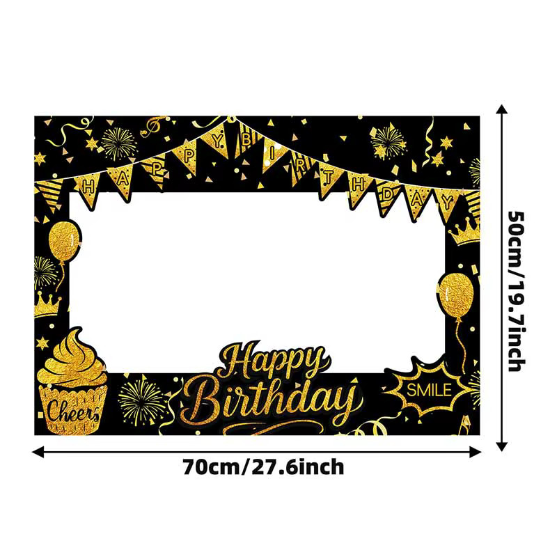 WEHRPARTY Goldglitter Happy Birthday Rahmen-Set, Fotobox-Requisiten, 37-teiliges Set - Bild 2