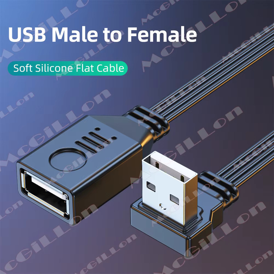 MCGILLON USB-A Verlängerungskabel mit 90-Grad-Winkel in Schwarz, flaches Silikon-Kabel als Stecker auf Buchse Adapter für Laptop und Telefon - Bild 2