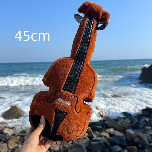 Binchi Fitness Kawaii Geige Plüschtier Puppe, Simulation Musikinstrument, Braun - Bild 1