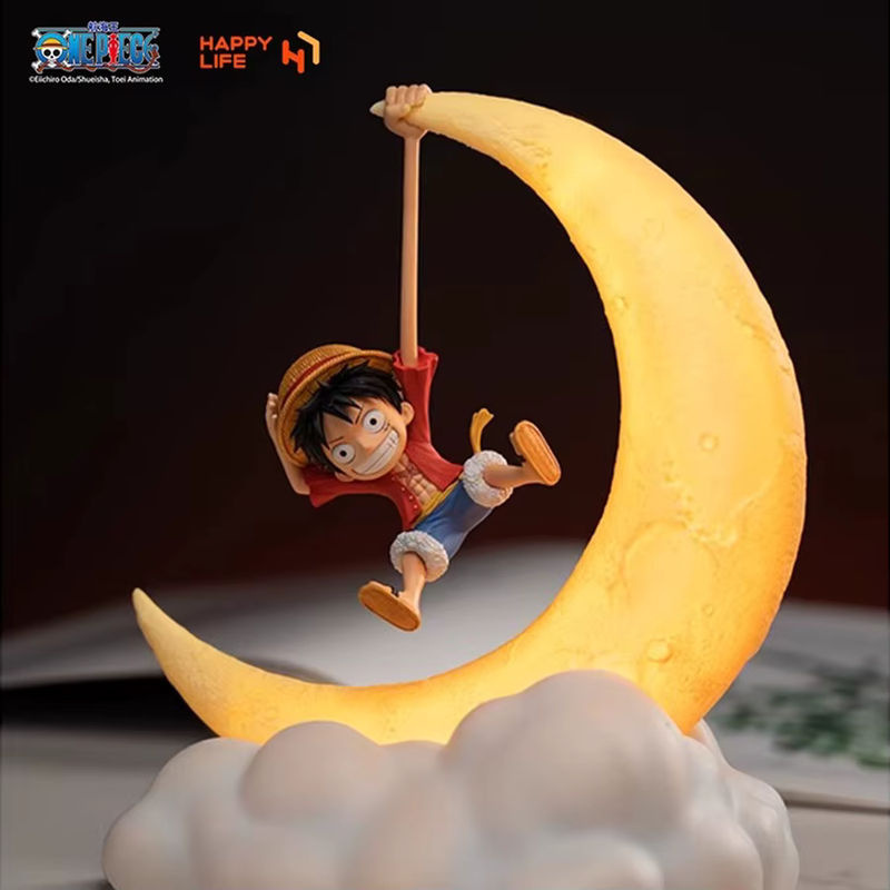 Bandai One Piece Ruffy Nachtlicht Mond Lampe mit magnetischer Steuerung in Gelb - Bild 3