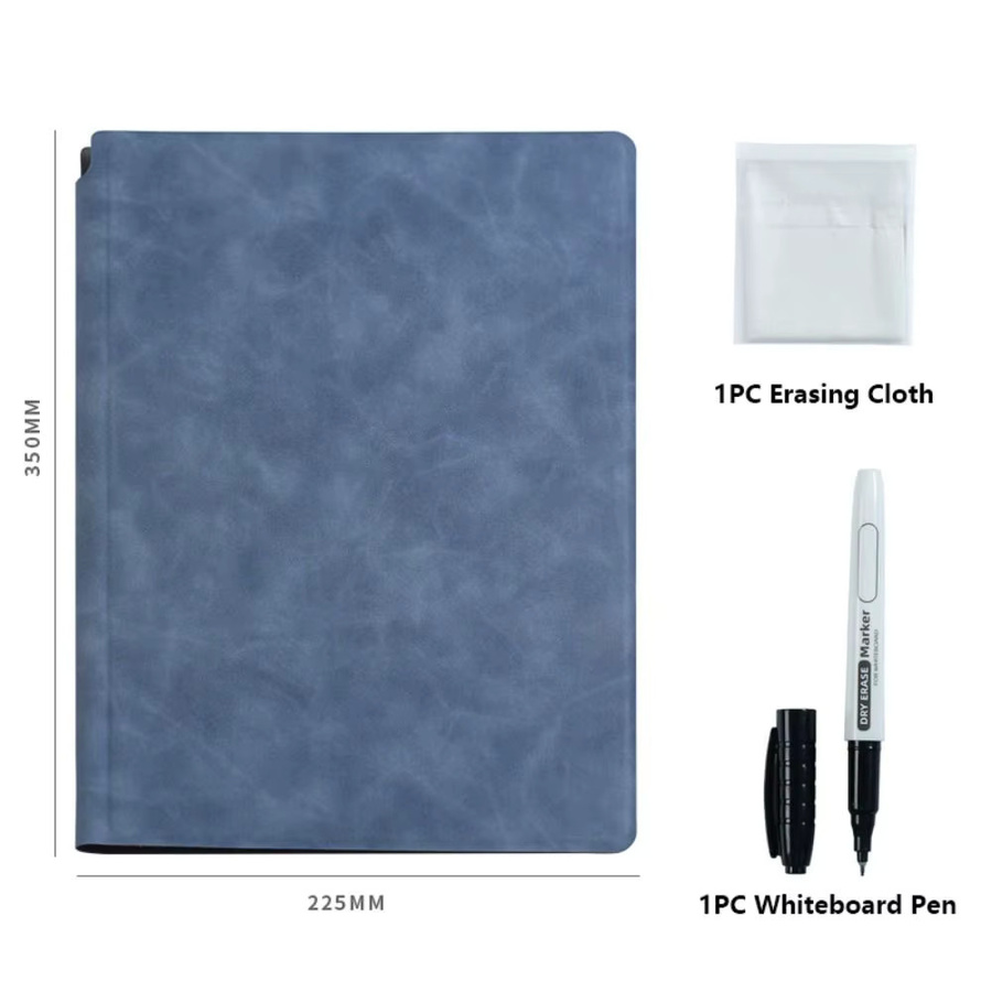 Wiederverwendbares A4 Whiteboard-Notizbuch aus Leder mit Whiteboard-Stift und Wischtuch in Weiß und Grün - Bild 5