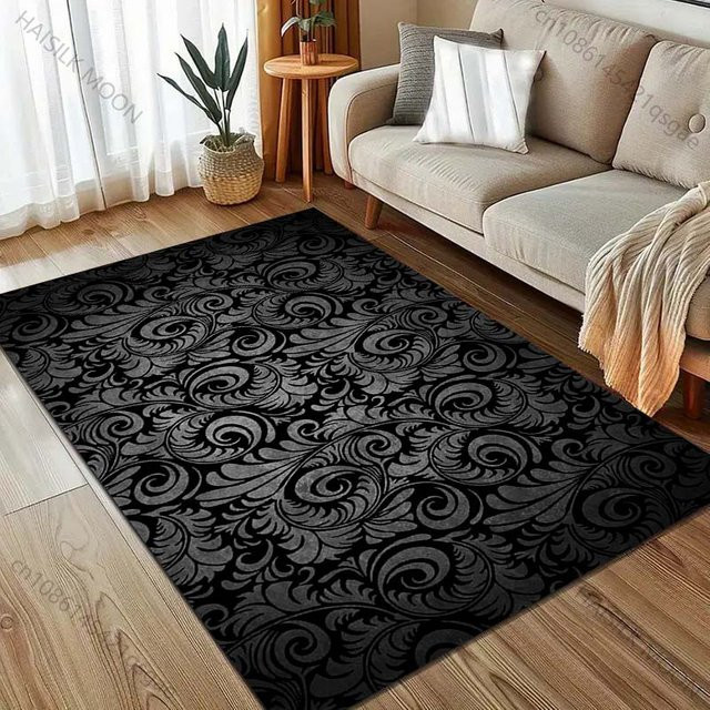 UQIDEHOME Rutschfester Teppich mit HD-Druck in Schwarz für Wohnzimmer und Schlafzimmer, B/H: 70 x 100 cm - Bild 1