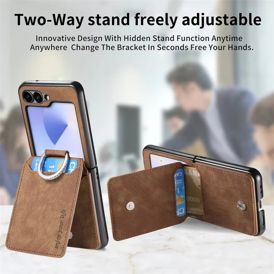 Retro Lederhülle mit Ringhalterung und Kartenhalter für Samsung Galaxy Z Flip 7 6 5 4 3 5G in Schwarz oder Braun - Bild 6