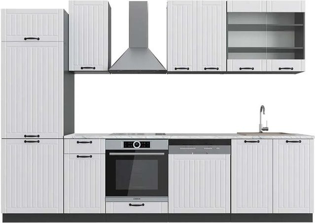 Vicco Fame-Line Küchenzeile im Landhausstil in Weiß und Anthrazit mit Marmor-Optik, Breite: 300 cm - Bild 1
