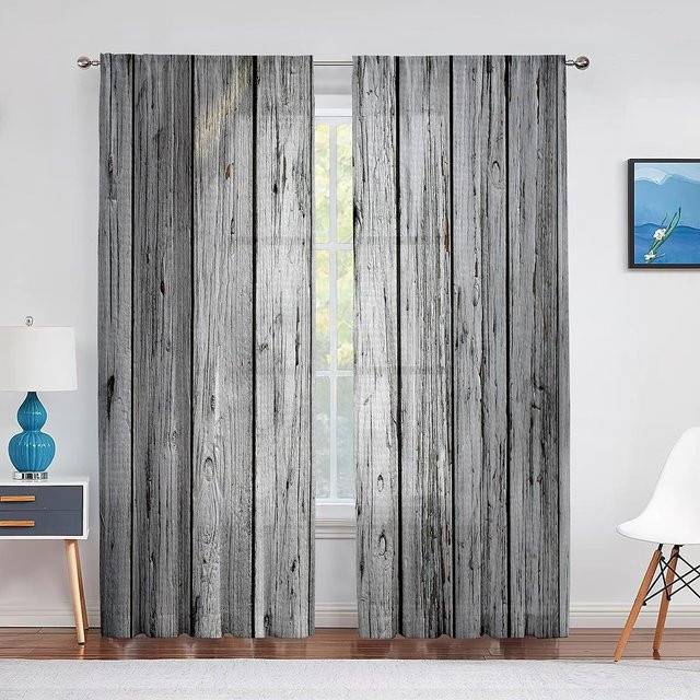 2-teiliges halbverdunkelndes Vorhang-Set mit Natur-Print in Grau, Polyester, B: 135 cm, H: 165 cm - Bild 1