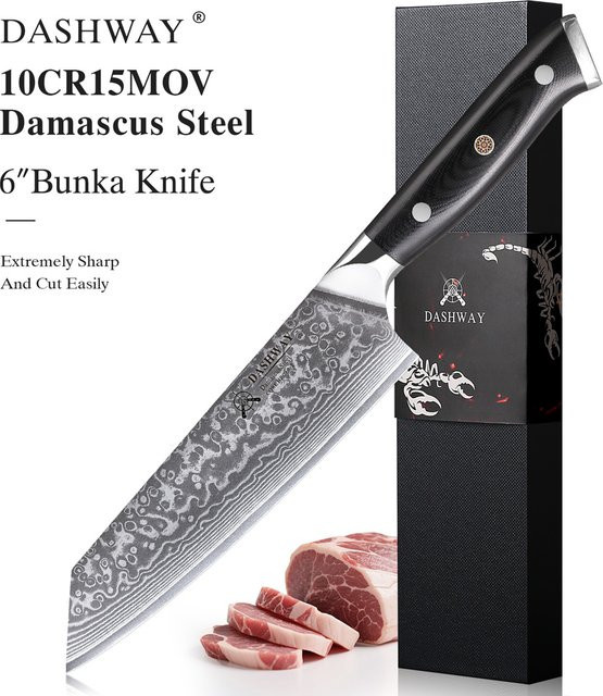 DASHWAY Kiritsuke-Bunka-Kochmesser im japanischen Stil aus Damaststahl mit Holzgriff, 15,24 cm - Bild 1