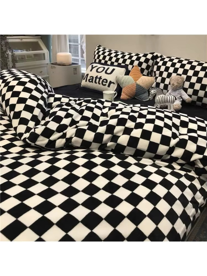 FUXUE Bettwäsche-Set aus Baumwolle, 4-teilig, Karo-Design, Grün und Schwarz, B/H: 150 x 200 cm - Bild 2
