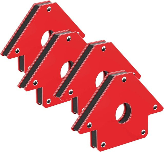 Wiltec Schweißmagnet Set 4er Pack in Rot, Magnetwinkel mit 11 kg Haltekraft, B/T/H: 15,0 x 10,2 x 1,6 cm - Bild 1