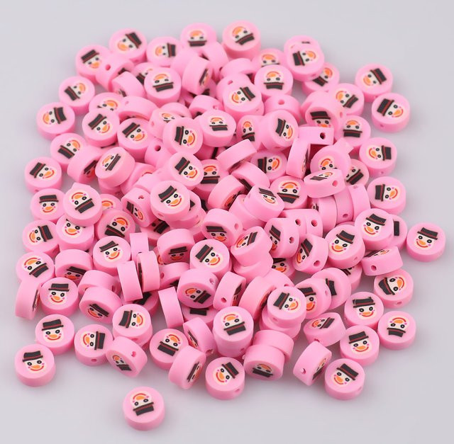 JHNBY Perlen, Keramik, Rosa, Schneemann-Kopf, 10 mm, Unisex - Bild 1