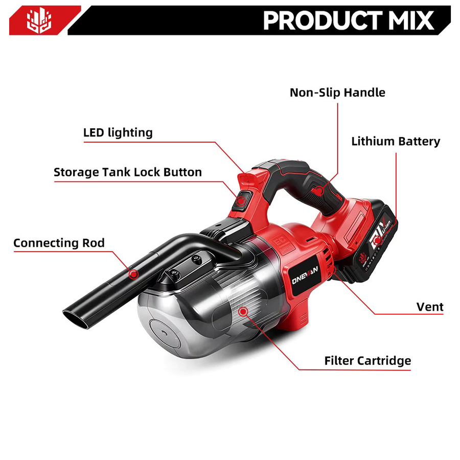 ONEVAN 6-in-1 Kabelloser Handstaubsauger mit 16KPA Saugkraft für Makita 18V Akkus, Rot, ideal zur Reinigung von Tierhaaren und Böden - Bild 5