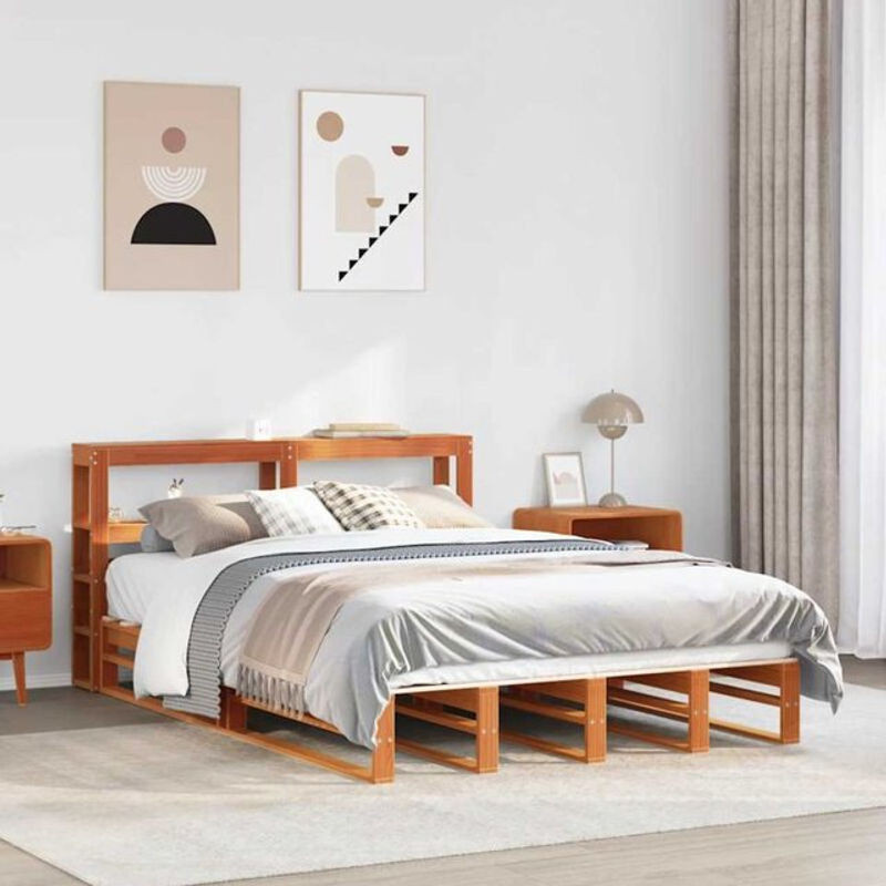 Massivholzbett aus Kiefer im Landhausstil von vidaxl, Farbe Braun, B/T/H: 140 x 200 x 82 cm - Bild 1