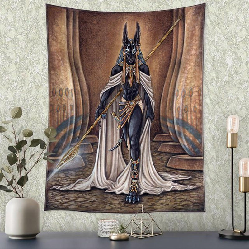 Wandteppich Super Six mit ägyptischer Mythologie und Mandala im Boho-Stil, braun, B/H: 95 x 70 cm - Bild 1