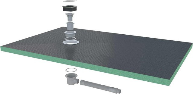 AICA XPS Duschwanne mit Ablaufgarnitur und Ablaufschlauch, rechteckig, Grau/Schwarz, B: 140 cm, T: 90 cm, H: 4 cm - Bild 1