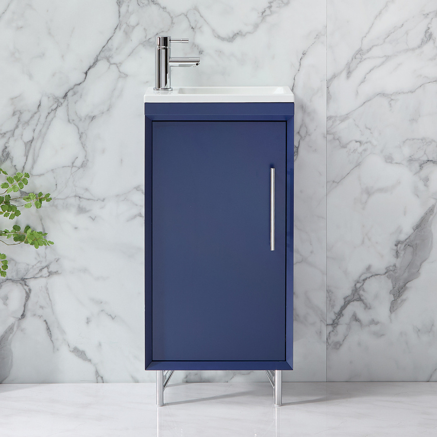 HudsonReed Waschtischunterschrank mit Waschbecken Edge in Dunkelblau Matt mit Soft-Close-Türen und Chrom-Griffen, Breite: 40 cm - Bild 1