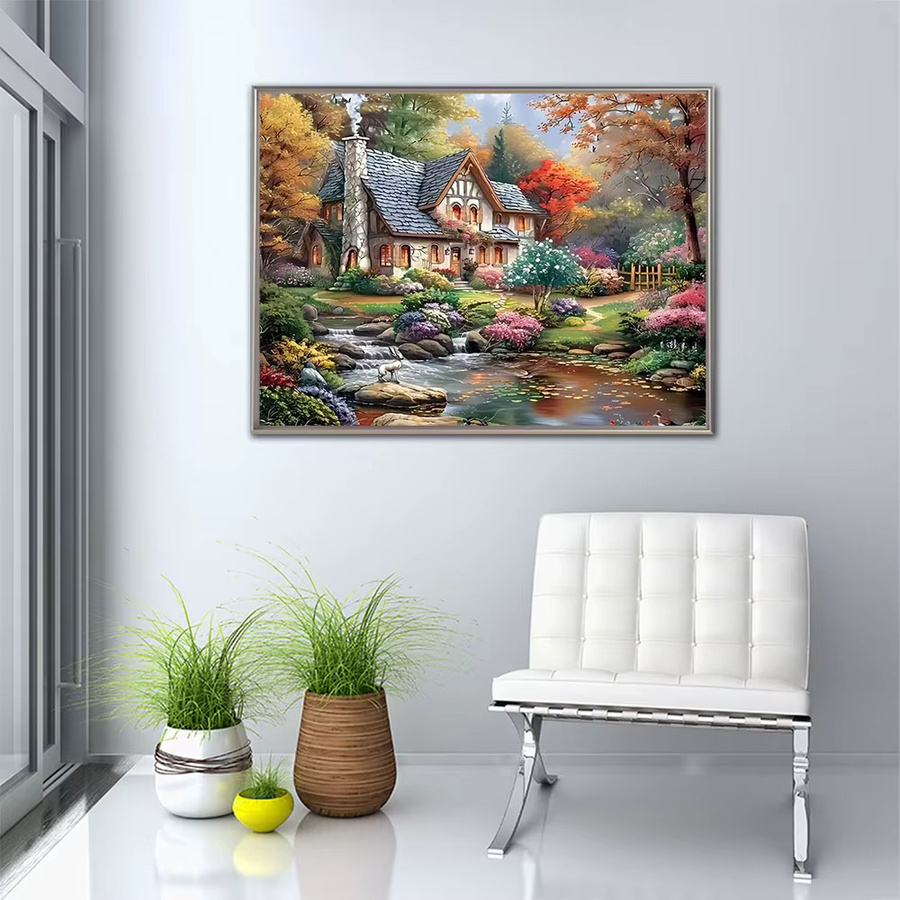 EverShine Diamant-Stickerei Hausbild Landschaft als Acryl-Mosaik Set in Mehrfarbig, B/H: 30 x 30 cm - Bild 3