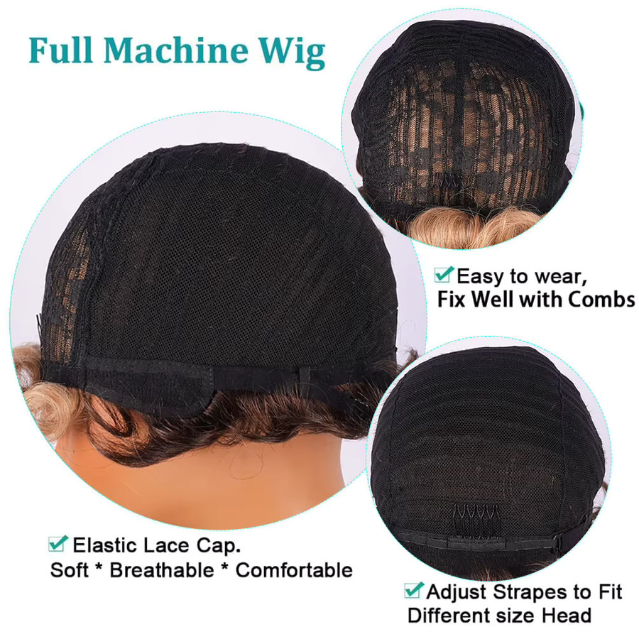 OYM HAIR Perücke, braun blonde lockige Pixie-Perücke, Echthaar, Damen - Bild 6
