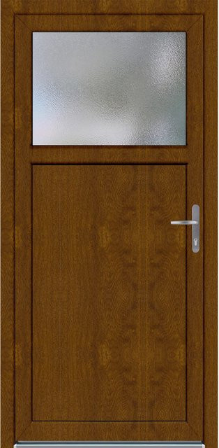 Kunststoff-Nebeneingangstür PANTO in Golden Oak mit Glaseinsatz, Anschlag Rechts, Breite: 98 cm, Höhe: 198 cm - Bild 1