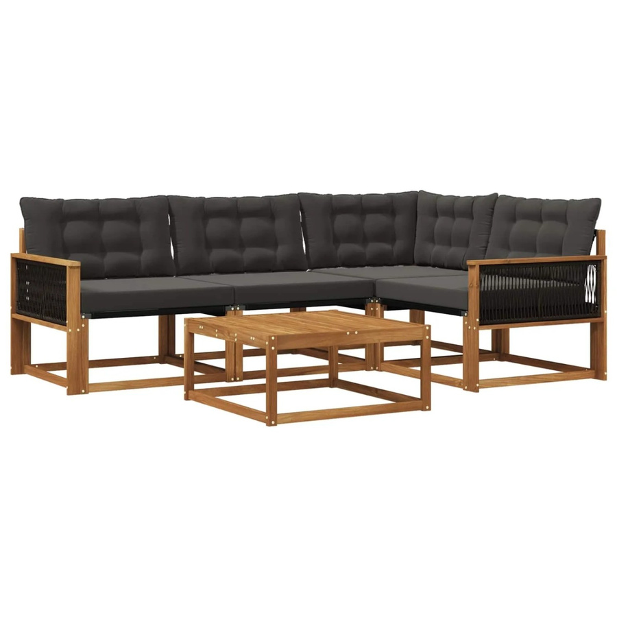 vidaXL Outdoor-Sofagarnitur in L-Form aus massivem Akazienholz mit Textilene und 5 Kissen in Natur und Schwarz - Bild 2