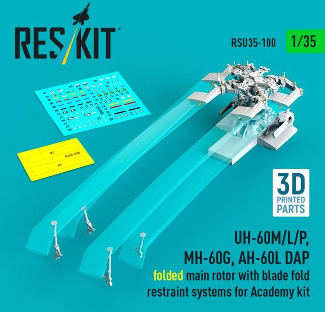 Academy UH-60M/L/P, MH-60G, AH-60L DAP, Folded main rotor with blade fold restraint systems, 3D Printed - Bild 1