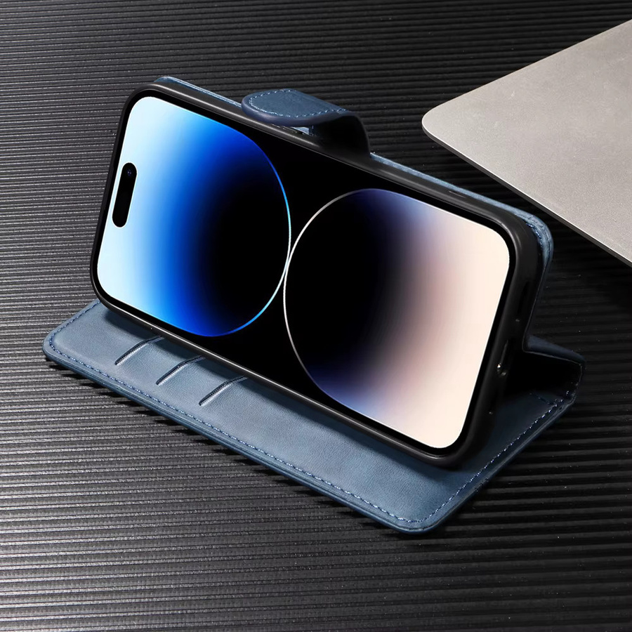 Premium Magnetische Ledertasche für OPPO Reno Serie als Brieftasche mit Kartenfächern in Blau - Bild 3