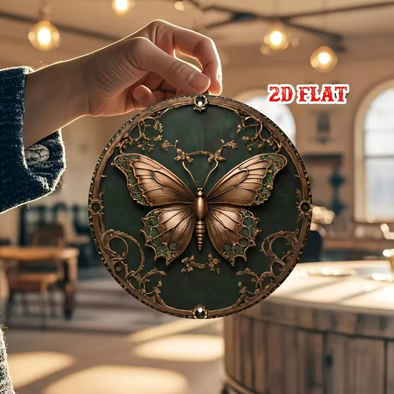 Potdemiel Vintage-Metallschild Schmetterling im Steampunk-Design mit Ranken und Zahnrädern - Bild 4