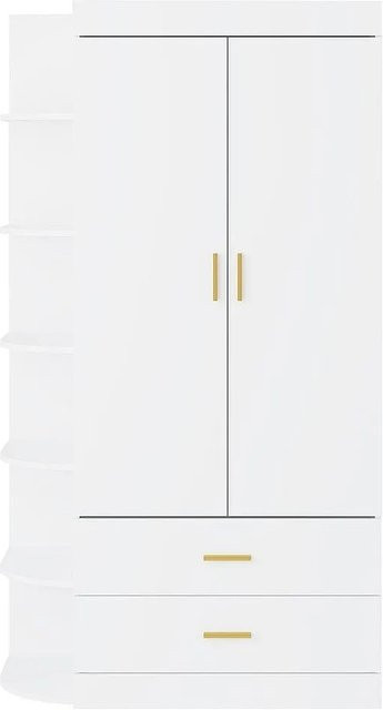 Vente-unique Kleiderschrank Grimori in Weiß und Gold mit Türen und Schubladen, B: 100 cm, H: 180 cm, T: 49,5 cm - Bild 1