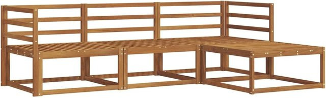 vidaXL Outdoor-Sofagarnitur 4-teilig aus Massivholz Akazie in Braun, L-Form mit Armlehnen und Hocker - Bild 1