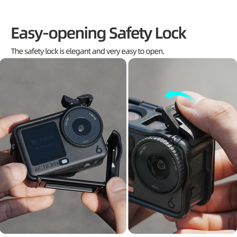 SZKOSTON Schutzkäfig für DJI OSMO Action 6 in Schwarz mit Sonnenschutzhalterung und Erweiterungsrahmen - Bild 5