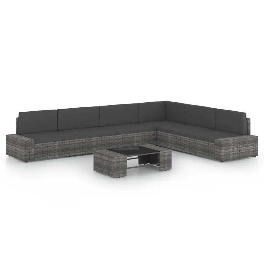 vidaXL 7-tlg. Garten-Lounge-Set in U-Form mit Kissen und Couchtisch, Grau/Anthrazit, Poly-Rattan mit Metallgestell - Bild 2