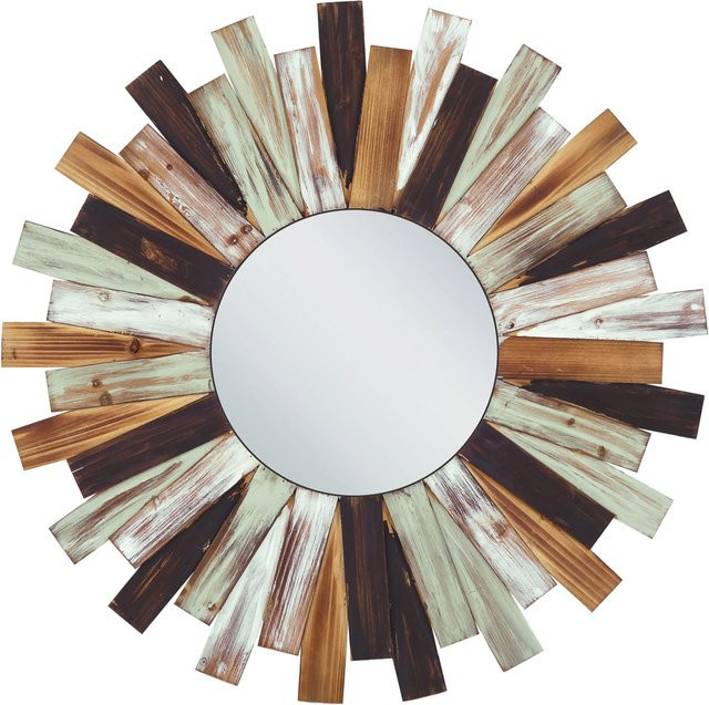 Beliani Dekospiegel TAMPICO Rund in Bunt mit Holzfarben, Weiss und Grün, B/H: 75 x 75 cm - Bild 1
